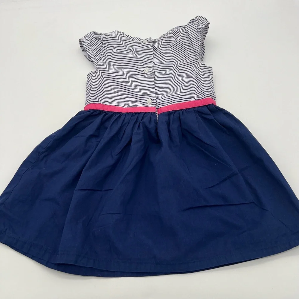 Gymboree Girls Navy Blue Striped Pink Bow Dress 3T
